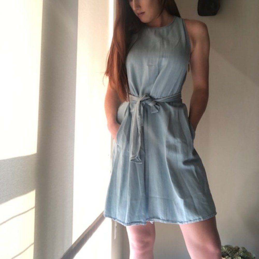 Chambray Tie Waist Dress